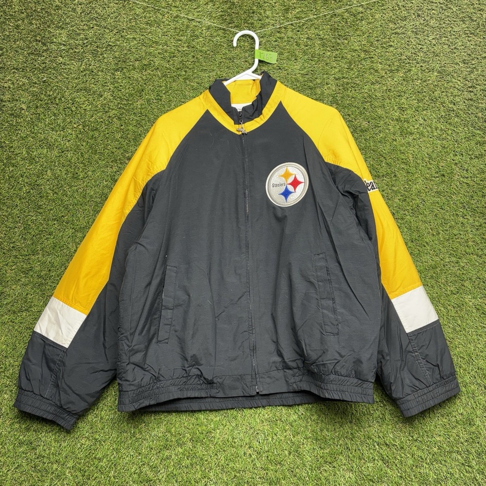 Vintage Pittsburgh Steelers Chalk Line Jacket Mens Large Puffer Zip Up 90s Black